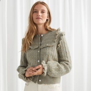 & Other Stories Ruffled Cable Knit Cardigan Sweater